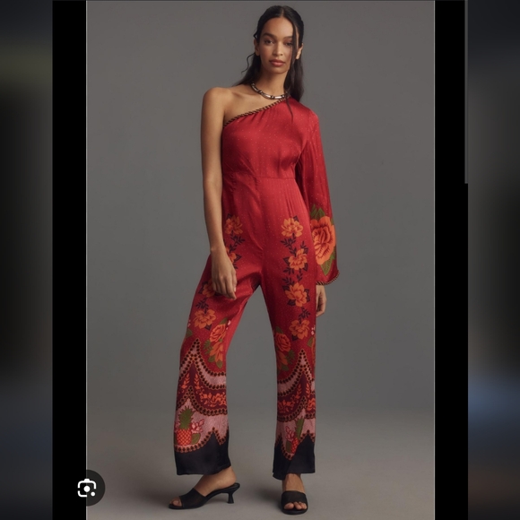 Farm Rio x Anthropologie One-Shoulder Floral Printed Satin...